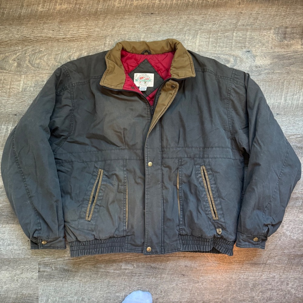 McGregor We Cover The Globe Bomber Jacket Large Regular Gray Quilted Lining